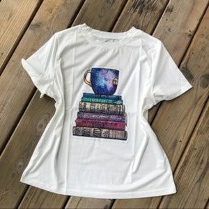 white shirt with books design